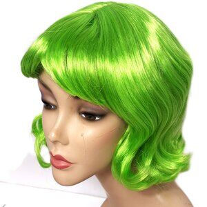 Pony Express Short Lime Green  60’s Flip Wig w/ Bangs New Old Stock Y2K NWT